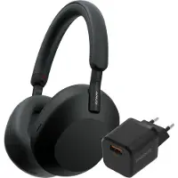Sony WH-1000XM5 Noir + BlueBuilt Quick Charge Chargeur avec Port USB-A 18 W Noir