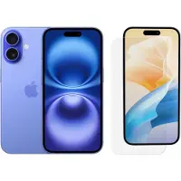 Apple iPhone 16 128 Go Bleu + BlueBuilt Protège-écran Verre