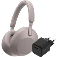Sony WH-1000XM5 Rose + BlueBuilt Chargeur Quick Charge avec Port USB-A 18 W Noir