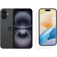 Apple iPhone 16 128 Go Noir + BlueBuilt Protège-écran Verre