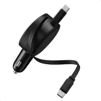 Accezz Chargeur de voiture avec câbles extensibles - USB-C / USB-C - 60W - Noir