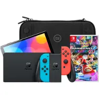 Nintendo Switch OLED Bleu/Rouge + Mario Kart 8 Deluxe + BlueBuilt Housse de Protection