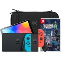 Nintendo Switch OLED Bleu/Rouge + Légendes Pokémon : Z-A + BlueBuilt Housse de Protection