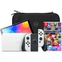 Nintendo Switch OLED Blanc + Mario Kart 8 Deluxe + BlueBuilt Housse de Protection
