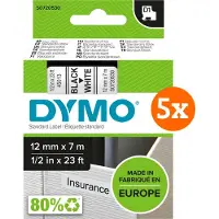 Dymo D1 12 mm x 7 m Noir Blanc Étiquettes Lot de 5