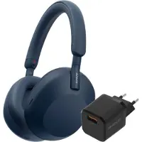 Sony WH-1000XM5 Bleu + BlueBuilt Quick Charge Chargeur avec Port USB-A 18 W Noir