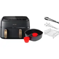 Philips 3000 Series Dual Basket NA352/00 + Set de Cuisson Double Niveau + Kit d'Accessoires