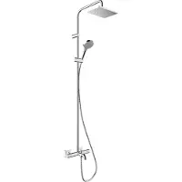 Hansgrohe Vernis Shape colonne de douche de pluie avec robinet de baignoire thermostatique Chrome Brillant