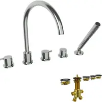Blaufoss Round robinet baignoire sur gorge 5 trous avec douchette chrome brillant