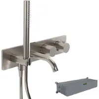 Blaufoss Round robinet baignoire thermostatique encastré avec douchette Brushed Coolmetal incl élément intégré