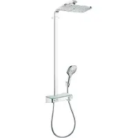 Hansgrohe Raindance Select E 360 colonne de douche de pluie tablette mitigeur thermostatique chrome et blanc brillants