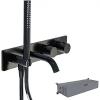 Blaufoss Round robinet baignoire thermostatique encastré avec douchette Noir Mat incl élément intégré