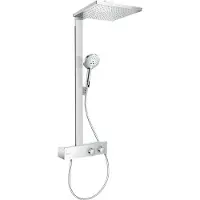 Hansgrohe Colonne de douche Raindance E 300, modèle 1jet, avec technologie EcoSmart et tablette de douche ShowerTablet 350, finition chromée
