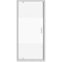 Luca Varess Vidor porte pivotante 90 x 190 cm verre transparent avec bande matte profil chrome brillant