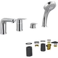 Linie Tibo robinet baignoire sur gorge 4 trous avec douchette chrome brillant