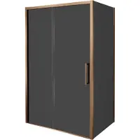 Balmani Senses Design douche en coin avec porte coulissante à gauche et paroi latérale fixe, 160 x 90 cm, Verre fumé, Profil Brushed Rosegold, coating