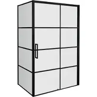 Balmani Senses Design douche en coin avec porte coulissante à droite et paroi latérale fixe, 120 x 80 cm, Lined, Profil Noir mat, coating inclus