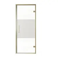 Balmani Senses Design porte pivotante à droite 90 cm x 210 cm verre transparent avec bande matte, Profil Brushed Champagne Gold