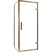 Balmani Senses Design douche en coin avec porte pivotante à droite et paroi latérale fixe, 90 x 70 cm, Verre transparent, Profil Brushed Rosegold