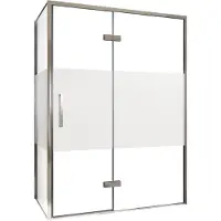 Balmani Senses Design douche en coin avec porte pivotante à droite et paroi latérale fixe, 140 x 100 cm, Verre transparent avec bande matte, Profil