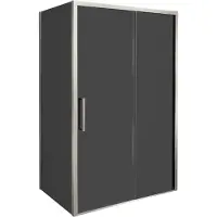 Balmani Senses Design douche en coin avec porte coulissante à droite et paroi latérale fixe, 140 x 80 cm, Verre fumé, Profil Brushed CoolMetal,