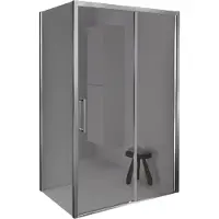 Balmani Senses Design douche en coin avec porte coulissante à droite et paroi latérale fixe, 120 x 100 cm, Miroir Reflex, Profil Chrome brillant