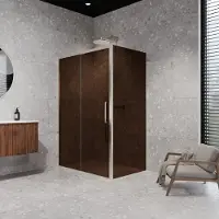 Balmani Senses Design douche en coin avec porte coulissante à gauche et paroi latérale fixe, 140 x 90 cm, Bronze, Profil Brushed CoolMetal