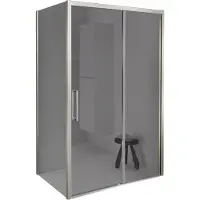 Balmani Senses Design douche en coin avec porte coulissante à droite et paroi latérale fixe, 160 x 100 cm, Miroir Reflex, Profil Brushed CoolMetal