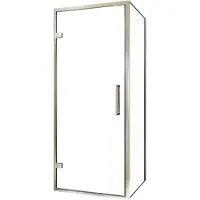 Balmani Senses Design douche en coin avec porte pivotante à gauche et paroi latérale fixe, 90 x 80 cm, Verre transparent, Profil Brushed CoolMetal