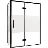 Balmani Senses Design douche en coin avec porte pivotante à droite et paroi latérale fixe, 140 x 80 cm, Verre transparent avec bande matte, Profil