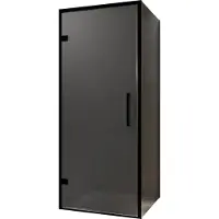 Balmani Senses Design douche en coin avec porte pivotante à gauche et paroi latérale fixe, 90 x 90 cm, Verre fumé, Profil noir