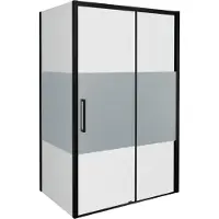 Balmani Senses Design douche en coin avec porte coulissante à droite et paroi latérale fixe, 140 x 100 cm, Verre transparent avec bande matte, Profil