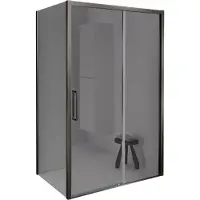 Balmani Senses Design douche en coin avec porte coulissante à droite et paroi latérale fixe, 140 x 80 cm, Miroir Reflex, Profil Brushed GunMetal