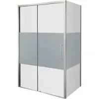 Balmani Senses Design douche en coin avec porte coulissante à gauche et paroi latérale fixe, 140 x 90 cm, Verre transparent avec bande matte, Profil