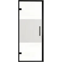 Balmani Senses Design porte pivotante à gauche 90 cm x 210 cm verre transparent avec bande matte, Profil noir, coating inclus