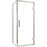 Balmani Senses Design douche en coin avec porte pivotante à droite et paroi latérale fixe, 90 x 90 cm, Verre transparent, Profil Brushed CoolMetal,
