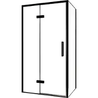 Balmani Senses Design douche en coin avec porte pivotante à gauche et paroi latérale fixe, 100 x 100 cm, Verre transparent, Profil noir