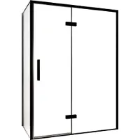 Balmani Senses Design douche en coin avec porte pivotante à droite et paroi latérale fixe, 140 x 80 cm, Verre transparent, Profil noir, coating inclus