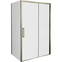 Balmani Senses Design douche en coin avec porte coulissante à droite et paroi latérale fixe, 120 x 100 cm, Verre transparent, Profil Brushed Champagne