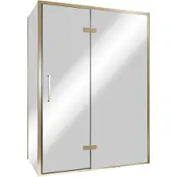 Balmani Senses Design douche en coin avec porte pivotante à droite et paroi latérale fixe, 140 x 100 cm, Miroir Reflex, Profil Brushed Champagne Gold