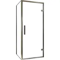 Balmani Senses Design douche en coin avec porte pivotante à droite et paroi latérale fixe, 90 x 90 cm, Verre transparent, Profil Brushed GunMetal,