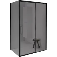 Balmani Senses Design douche en coin avec porte coulissante à droite et paroi latérale fixe, 140 x 80 cm, Miroir Reflex, Profil Noir mat
