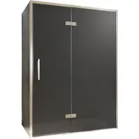 Balmani Senses Design douche en coin avec porte pivotante à droite et paroi latérale fixe, 140 x 100 cm, Verre fumé, Profil Brushed CoolMetal, coating