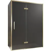 Balmani Senses Design douche en coin avec porte pivotante à droite et paroi latérale fixe, 140 x 80 cm, Verre fumé, Profil Brushed Champagne Gold,