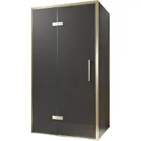 Balmani Senses Design douche en coin avec porte pivotante à gauche et paroi latérale fixe, 100 x 100 cm, Verre fumé, Profil Brushed Champagne Gold