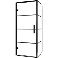 Balmani Senses Design douche en coin avec porte pivotante à gauche et paroi latérale fixe, 90 x 90 cm, Lined, Profil noir, coating inclus