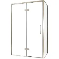 Balmani Senses Design douche en coin avec porte pivotante à gauche et paroi latérale fixe, 120 x 80 cm, Verre transparent, Profil Brushed CoolMetal