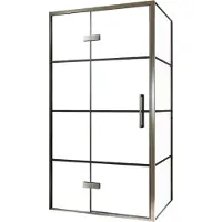 Balmani Senses Design douche en coin avec porte pivotante à gauche et paroi latérale fixe, 100 x 90 cm, Lined, Profil Brushed GunMetal, coating inclus
