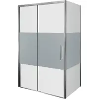 Balmani Senses Design douche en coin avec porte coulissante à gauche et paroi latérale fixe, 120 x 100 cm, Verre transparent avec bande matte, Profil