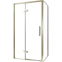 Balmani Senses Design douche en coin avec porte pivotante à gauche et paroi latérale fixe, 100 x 70 cm, Verre transparent, Profil Brushed Champagne